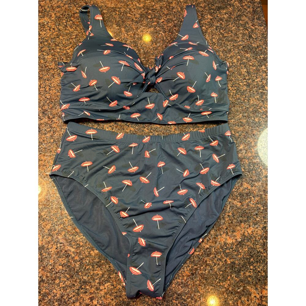 Nip Tuck Tankini Umbrella Print Twisted Front Retro Full Coverage Bikini Size 16